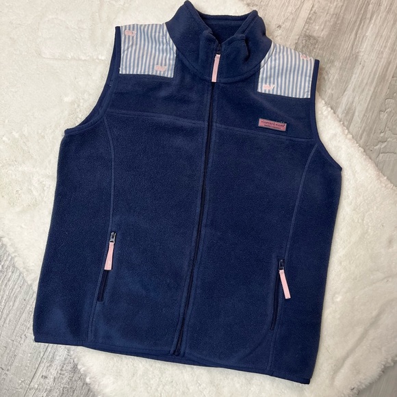 Vineyard Vines Girls Fleece Blue Zip Up Front Vest. SZ 14 - Picture 1 of 6